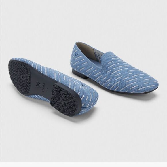 Vivaia NWT Square-Toe Patterned Loafers Blue Textured Slip-On Shoes - Picture 10 of 11